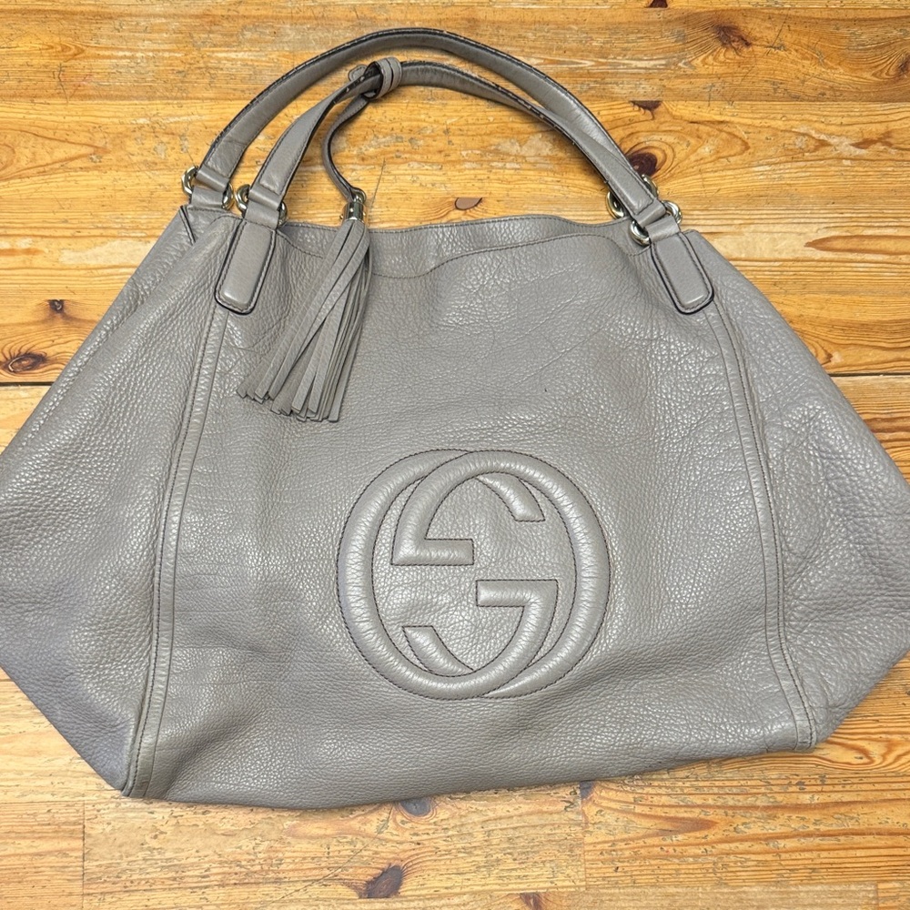 Gucci Gray Leather Tote with Tassel